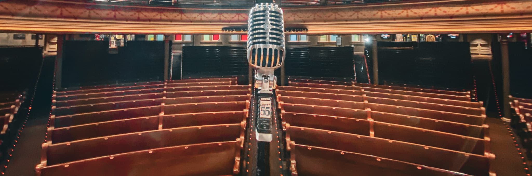 People cheering at a band playing on the stage with a blue tint 